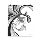sea lady, black and white, print